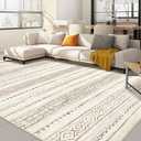 Area Rug Living Room Rugs: 7'x10' Large Soft Machine Washable Boho Moroccan Farmhouse Neutral Stain Resistant Indoor Floor Rug Carpet for Bedroom Nursery Dorm Classroom Playroom Dining Room - Brown