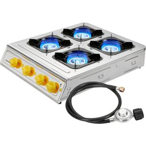 Vivicreate 4 Burner Propane Gas Stove 40000 BTU Stainless Steel Cooktop with Enamel Pan Support Electronic Ignition for Camping Outdoor Cooking BBQ Estufa de Gas Porttil Fogn de Gas