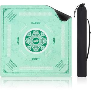 Mahjong Mat with Rules, 32.5"x32.5" Water Repellent & No-Crease American Mah Jongg Mat with Carry Bag, 3MM Noise Reduction Anti-Slip Rubber Backed Table Cover for Mahjong Games (Rolled Package, Green)
