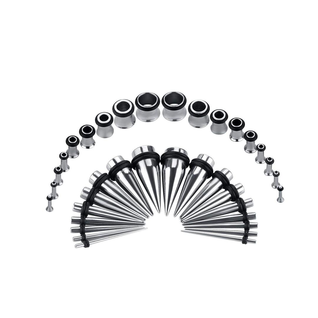 36PC Ear Stretching Kit 14-00G Ear Gauge Stretching Kit Gauges for Ears Stretching Kit Taper and Plugs Kit (Steeltone)