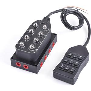 12V Air Ride Suspension Manifold Kit with 8 Air Ride Solenoid Valves, with 1M 9-switch Wired Remote Controller Can be used for Air Bag inflation and deflation