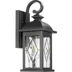 Porch Lights Outdoor 21 Inch Large Outdoor Wall Lights with Clear Water Ripple Glass Aluminum Waterproof and E26 Socket (Black)