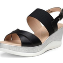 Jeossy Women's Platform Sandal Black 26 Comfort Buckle Strap Casual Wide Width, Size 8 