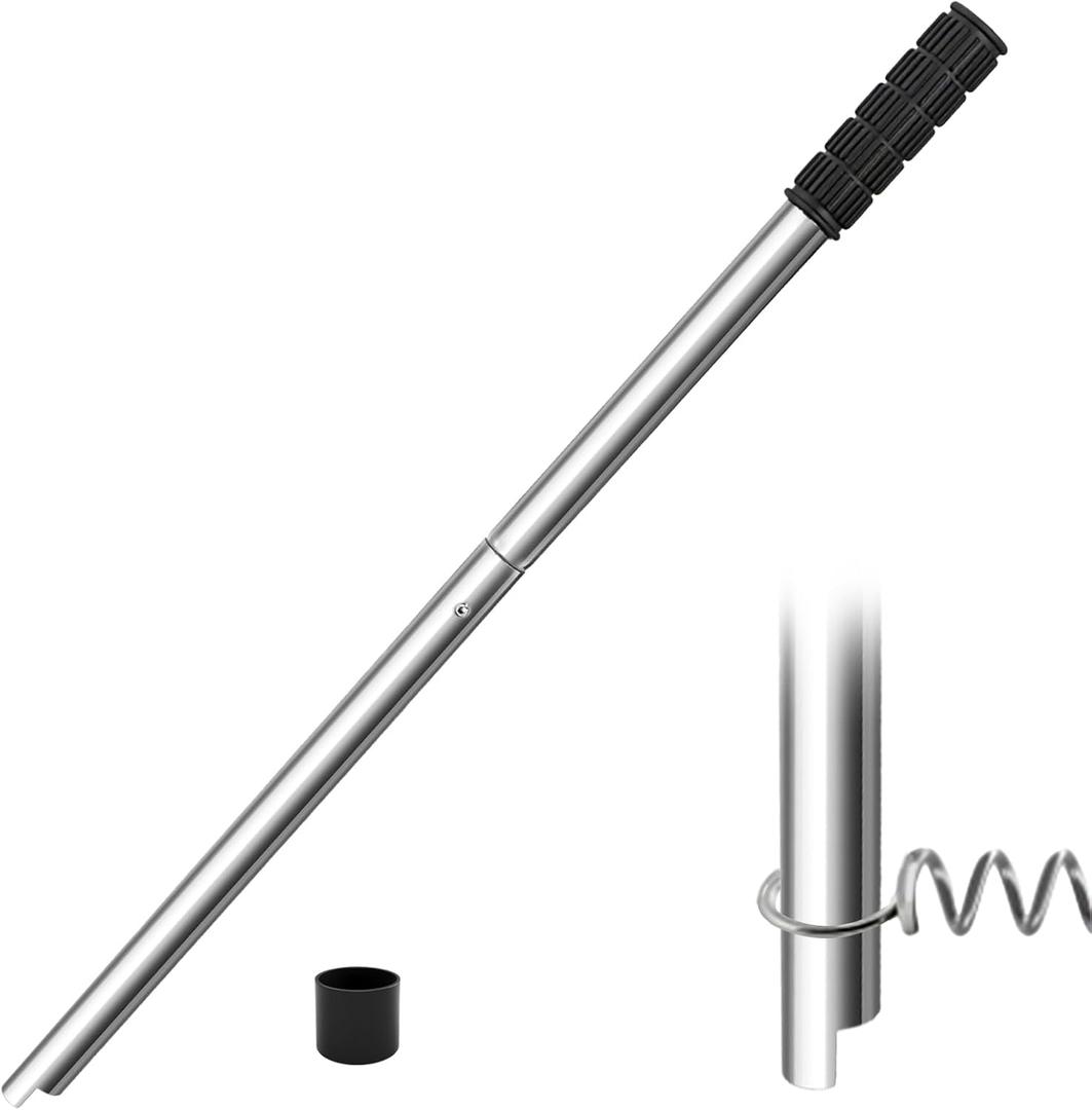 Tlence Pool Cover Tool, 26-1/2 Inch Long Pool Cover Anchor Removal Rod, Swimming Pool Safety Cover Spring Installation Tool, Stainless Steel Heavy Duty Pool Cover Bar for Concrete and Paver Deck