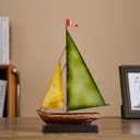 Vintage Sailboat Statue Decor for Living Room, Metal Boat Sculptures Decorations for Dining Room Office, Nautical Home Dcor Accents for Shelf Bookshelf Coffee Table TV Stand (Yellow and Green), 11.6"H x 7.6"W x 2.6"D