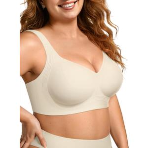 OEAK Womens Wireless Jelly Bra Plus Size Supportive Seamless Bras Full Coverage Push Up Comfortable No Underwire Tshirt Bras Beige 3XL
