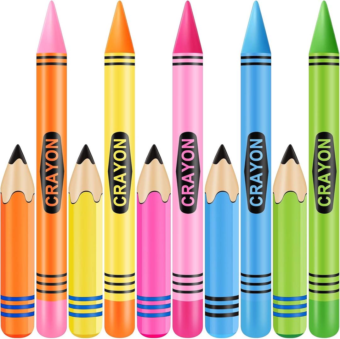 10 Pcs Inflatable Crayons Large Blow up Crayons Set Jumbo Crayon Balloons Crayon Inflatable Pencil for Birthday Photo Prop Party Favor Decor, 5 Colors