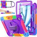 SEYMAC stock for iPad Air 11 inch Protective Case M3 2025/ M2 2024 (Air 7th/6th Generation), Heavy Duty Case with Screen Protector, Pencil Holder, Rotating Stand, Hand Strap, Shoulder Strap, Purple