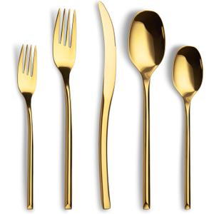 20-Piece Gold Silverware Set for 4, Modern 18/10 Stainless Steel Flatware Set, Luxury Cutlery Set, Unique Utensils Set for Restaurant, Spoons and Forks Set, Mirror Polished, Dishwasher Safe (20 Pieces Set)