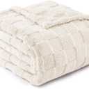 Exclusivo Mezcla Twin Size Flannel Fleece Blanket, Super Cozy and Warm Lightweight Cute Checkered Blankets for Women, 60x80 Inches, Ivory