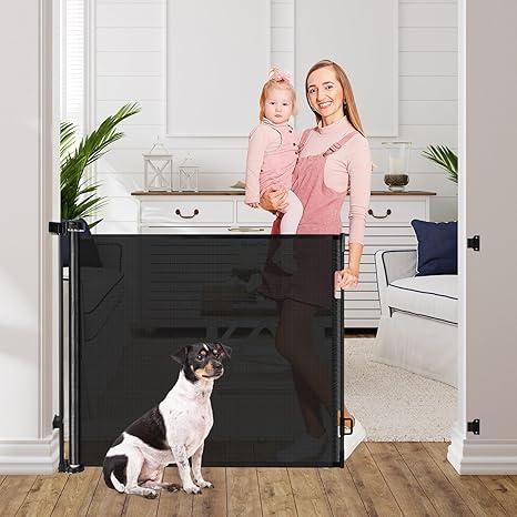 Retractable Baby Gates for Stairs 60 Wide Mesh Baby Gates for Doorways Retractable Dog Gate for Kid Child Gates for stairs Outdoor Baby Gate Toddler Gate for Stair Safety Doorway Baby Gate Deck Gates (60" Wide, Black)