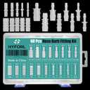 60Pcs Hose Barb Fittings Assortment - 18 Sizes Plastic Pipe Connectors with Straight Union & Reducer ，Universal for Aquarium, Water, Fuel, Air Line Repair