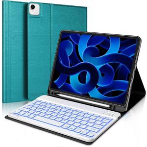 KVAGO for iPad Air 11-inch (M3 2025/M2 2024)/ iPad Air 5th/4th Generation Case with Keyboard & iPad Pro 11 4th/3rd/2nd/1st Gen Detachable Bluetooth Backlit Keyboard Case with Pencil Holder (Green)