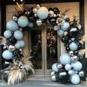 Blue Black Balloon Garland Double Stuffed Dusty Blue White Balloons Black Silver Balloon Arch for Birthday Wedding Graduation Baby Shower Anniversary Party Decorations, Blue/Black/Silver