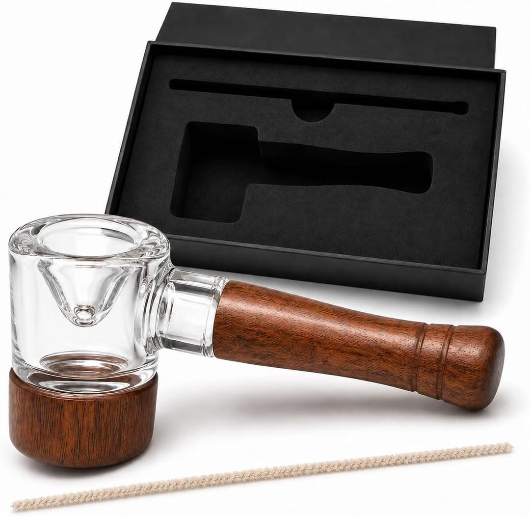 MANHOS Classic Smoking Pipe Set with Smooth Bowl and Detachable Walnut Wood Handle, Easy Clean Pipe Kit with Pipe Cleaner and Gift Box