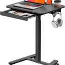 Small Mobile Standing Desk with Drawer, 23.6"x19.7" Rolling Laptop Cart on Wheels, Height Adjustable Sit Stand Computer Workstation with Storage for Compact Space, Black, 24"
