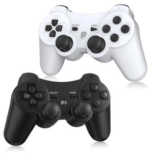 Yinjie 2 Pack Wireless Controller for PS3, Compatible with Playstation 3, with 2 Charging Cables (Black & White)