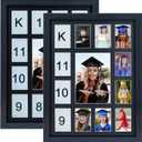 School Years Picture Frame K-12 Day Graduation Photo Collage Black Frame with Mat, Displays One 5x7 Photo and Twelve 2.5x3.5 Pictures, Pack of 2