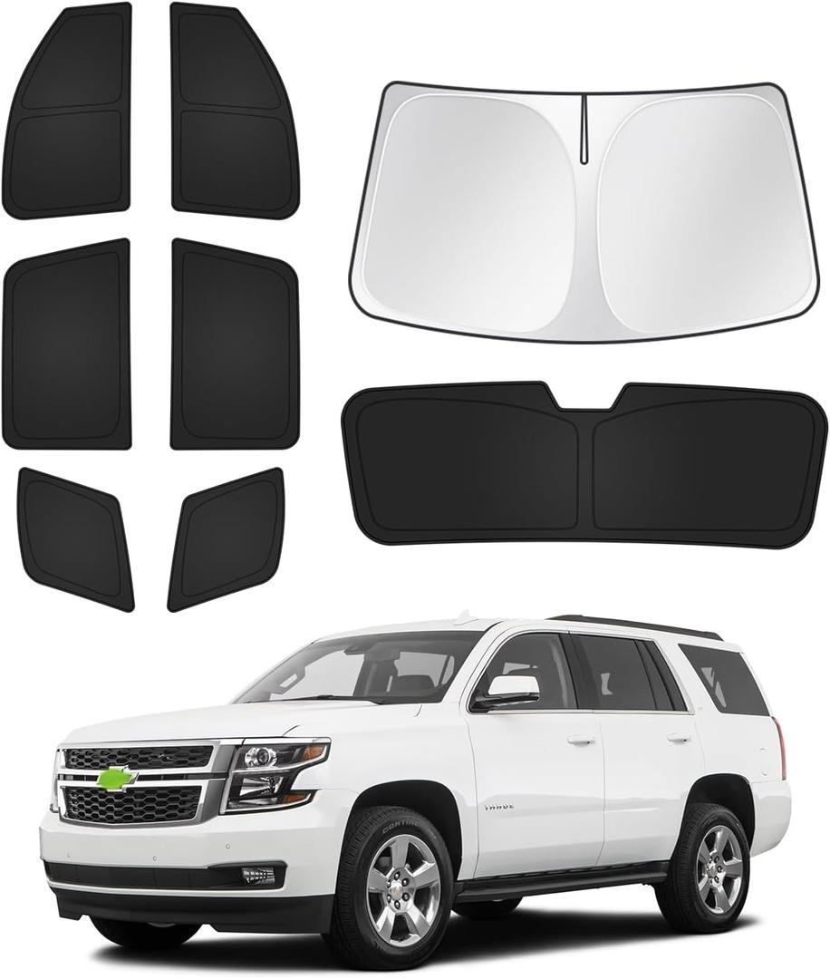 Canvcle Sunshades for Chevrolet/Chevy Tahoe 2015-2020 Accessories Windshield Sun Shade Side Rear Window Shade Cover Sun Visor Shield Privacy Protection Keep Vehicle Cool Black 8PCS