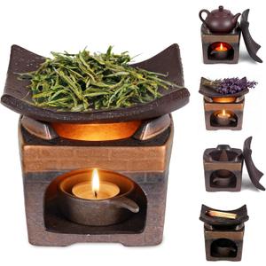 Handmade Ceramic Aromatherapy Diffuser,Herb Burner & Candle Wax Warmer with Tealight Holder, Home Fragrance Accessories for Relaxation & Meditation-B (4.72*4.72*3.54)