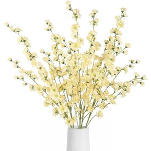 5pcs Champagne Artificial Delphinium Flowers 43.3 Inch Tall Fake Silk Flowers Larkspur Artificial Flowers for Wedding Centerpiece Home Party Garden Outdoor Decor(Champagne)
