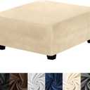 HFCNMY Ottoman Cover,Stretch Velvet Square Ottoman Cover Thick Ottoman Slipcover Square Washable Storage Foot Stool Cover with Elastic Bottom for Living Room Beige Large