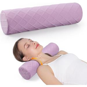 Cozyhealth Cervical Roll Pillow, Medium Soft Memory Foam Neck Round Pillow Cylinder Bolster Pillow for Sleeping, Round Neck Support for Bed, Legs, Back and Yoga (Purple, Large - 4.7" H)