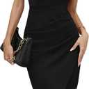 Missufe Women's Ruffle Sleeve Sweetheart Ruched Wrap Bodycon Party Cocktail Midi Dress (Black)
