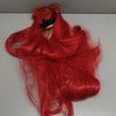 Rose Red Pink Wig with Bangs Long Straight Hot Pink Cosplay Wigs with 2 Ponytails Red Anime Wigs for Singers Cosplay Halloween Costume Outfit Party+Hair Cap