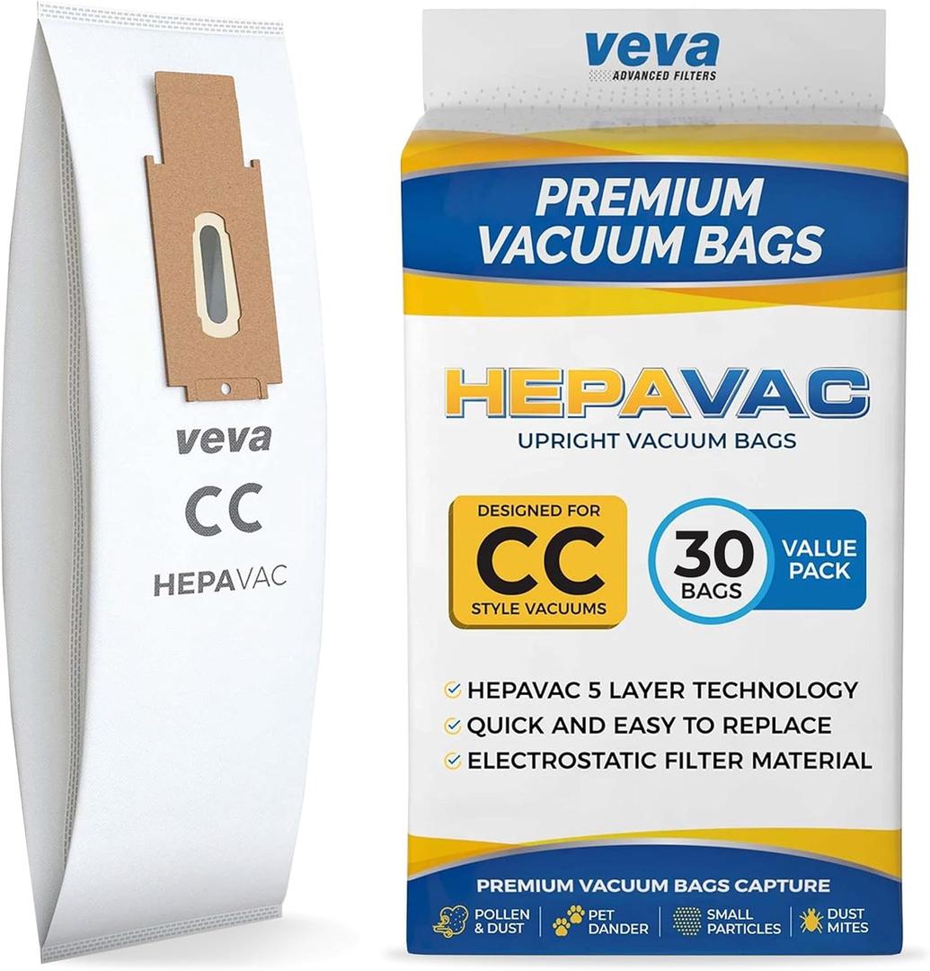 30 Pack Type CC HEPA Vacuum Bags for Oreck XL, XL5, XL7, XL21, 2000, 3000, 4000, 7000, 8000, 9000 Upright Vacuum Cleaner, Premium Hypo-Allergenic Bags