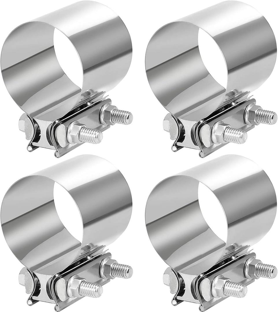 FUNSUEI 4 Pack 2.5 Inches Exhaust Clamp, Butt Joint Exhaust Band Clamp Sleeve, Premium Butt Joint Exhaust Clamps for Pipes, Mufflers