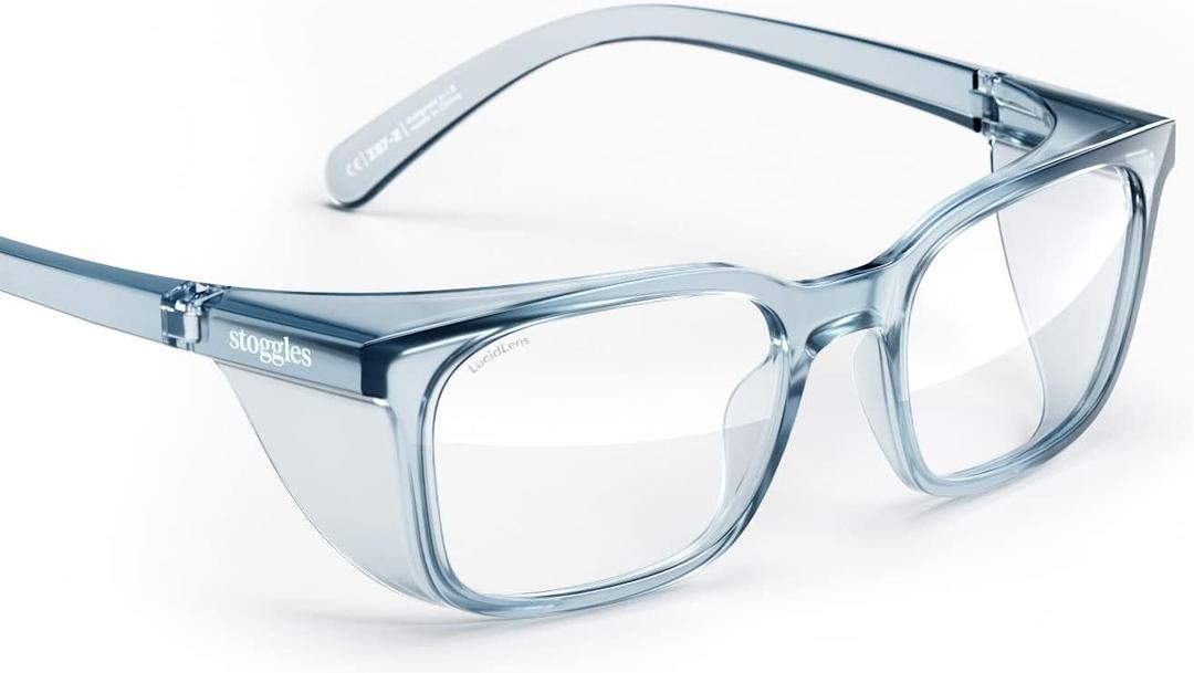 Stoggles Rectangle Z87.1 Certified Safety Glasses, Blue-Light, UV Blocking Lens, Top & Side Shield, Anti-Fog, Stylish Eyewear, Medium Low Bridge Fit