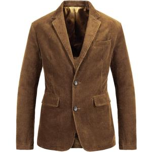 chouyatou Men's Vintage Casual Work Wear Corduroy Suit Blazer Jacket Sport Coat (Brown)
