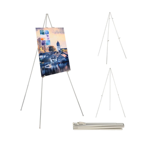 Bianyo Upgraded Display Stand with Upper Cover & Carry Bag, Black/White Steel, 5 lb Capacity, Adjustable & Portable for Indoor/Outdoor Canvas, Posters & Boards (White, Pack of 2)