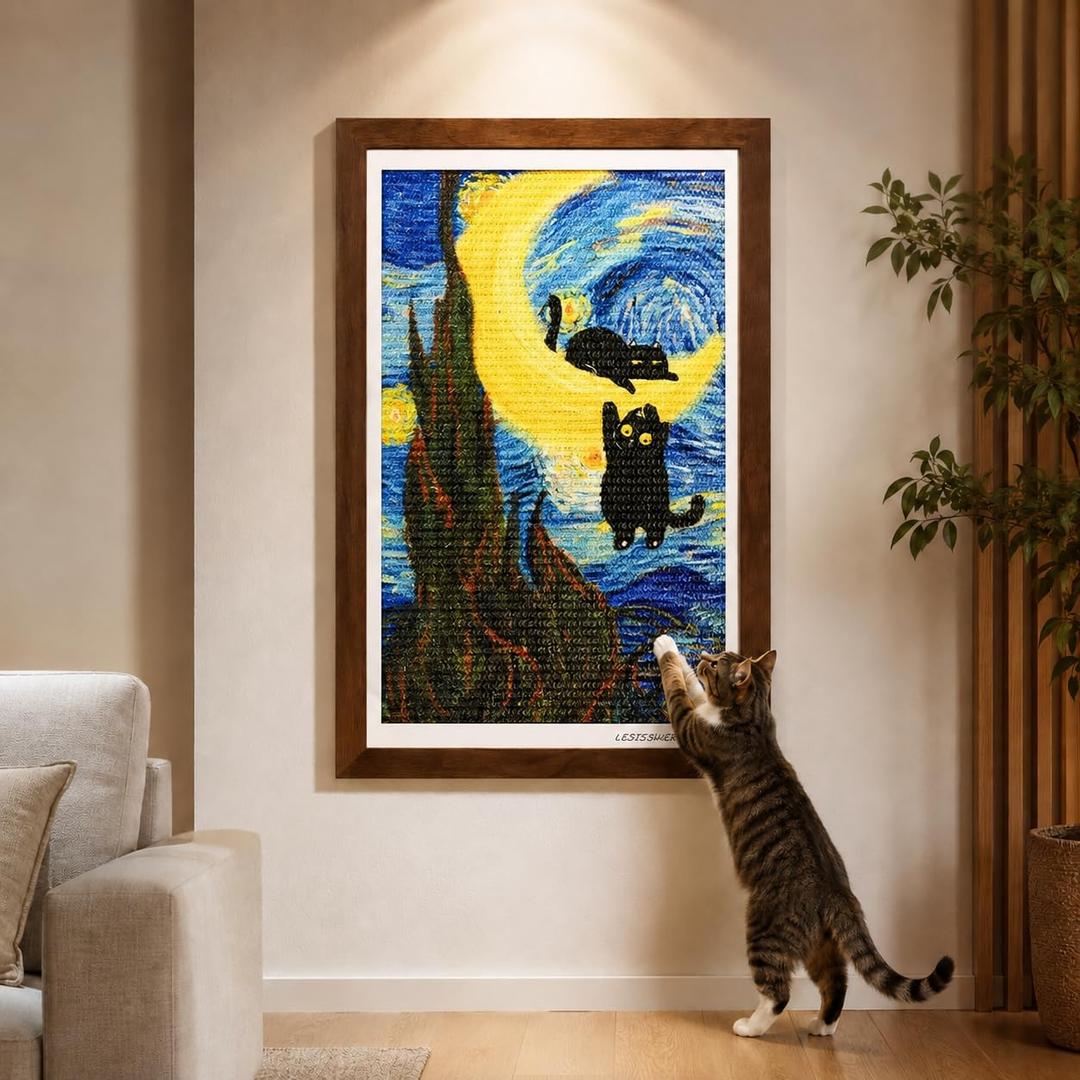 Wall Art Cat Scratcher, Framed Sisal Scratch Pad, No-Drill