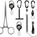 Booms Fishing FF3 7 PCS Fly Fishing Tools Kit, Fishing Knot Tool and Line Clipper Retractor, Magnetic Net Release with Lanyard, Fly Fishing Tippet Spool Holder, Hook Remover Forceps (Black)