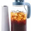 Mason Jar Pitcher With Stainless Steel Filter 64 OZ Wide Mouth Cold Brew Coffee Maker 2 Quart Glass water pitcher with lid Half Gallon Cold hot Tea maker For Lemonade Milk Juice Refrigerator