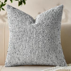 Allorry Decorative Couch Throw Pillow Covers 24x24 Blue Striped Soft Wool Pillow Covers Neutral Textured Boho Cushion Covers for Modern Farmhouse Sofa Bedroom Living Room Decor SY011-C24