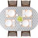 UMINEUX Oval Fitted Vinyl Tablecloth with Elastic Edged & Flannel Backing, Waterproof Wipeable Oval Table Cover - Fits Tables up to 42"X68" (Gray Moroccan)