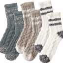 Premillow Fuzzy Socks for Women - Winter Fluffy Cozy Socks with Coral Fleece,Warm Soft Slipper Sock for Women (3 Pairs, Plain Color)