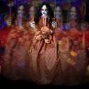 3.75 Ft Halloween Decorations Animatronics Hanging Swinging Girl with Creepy Sound/Light Up Eyes/Scary Expression, Creepy Doll Hanging Ghosts Haunted House Holiday Decor Prop for Indoor Outdoor (Red Floral skirt)