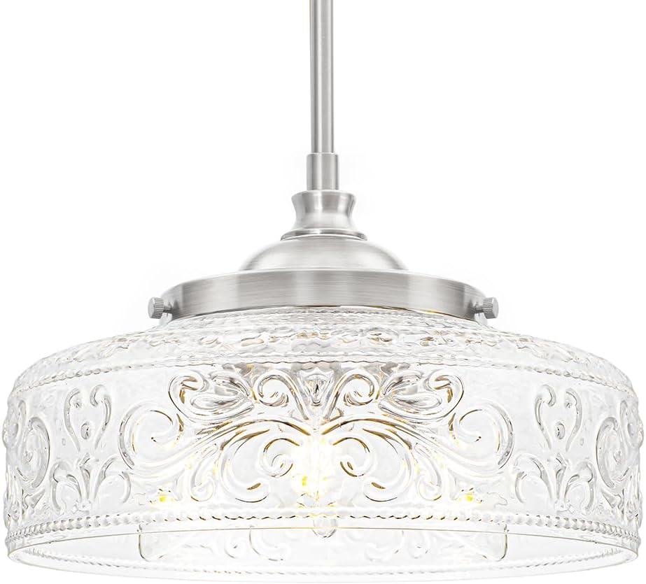 Brushed Nickel Pendant Light with Clear Glass Lampshade, 3-Light Adjustable Pendant Lights Kitchen Island, Vintage Kitchen Pendant Light Ceiling Hanging Lights for Dining Room Hallway Bathroom, E12*3 (12in)