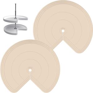 Lazy Susan Shelf Liner,Silicone Lazy Susan Liner for 28inch Dual Tier Pie Cut Lazy Susan Organizer,Non-Slip Thermal Protection Lazy Susan Mat 2 PCS (Khaki)