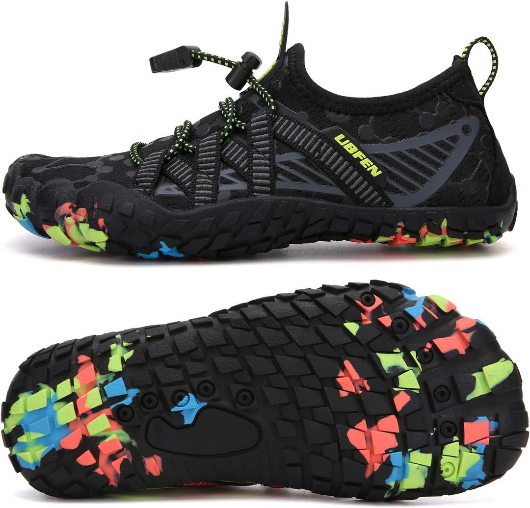 UBFEN Water Shoes for Kids Boys Girls Aqua Socks Barefoot Beach Sports Swim Pool Quick Dry Lightweight Toddler Little Big Kid C, Dark Grey 9