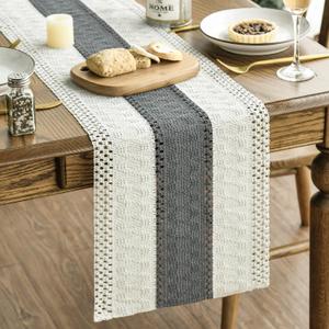 Artoid Mode Dark Grey Farmhouse Rustic Table Runner, Seasonal Holiday Hollow Kitchen Dining Table Decoration for Home Party Decor 12x60 Inch