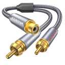 SOUNDFAM RCA Y Splitter 1 Female to 2 Male RCA/Phono Splitter Cable Stereo Y Adapter Gold-Plated Plug for Subwoofer, TV, CD Player, Home Theater-Grey(1Feet/30cm)