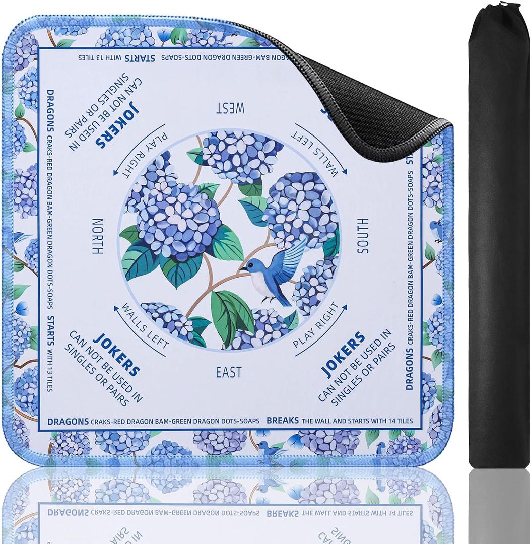 TIASUSAN American White Mahjong Learning Mat (33 x 33) with Black Carrying Bag, Anti-Slip, Noise-Reducing Mahjong Mat for Table
