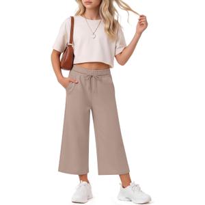 Halfchet Girls Capri Pants Wide Leg Sweatpants Baggy Cropped Pants Loose Fit Casual Basic Capris with Pockets for Ages 5-14