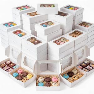 Eaasty 200 Pcs Bakery Boxes 8 x 6 x 2.5 Inch Rectangle Cookies Boxes with Windows for Pastry Baking, Cupcakes, Donuts, Dessert, Chocolate, Mini Pie Treat Packaging