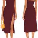 ALENDA DANMOS Women Strapless Midi Dress Tube Top Off Shoulder Summer Dress Thigh High Slit Cocktail Party Dress DD087 Size S